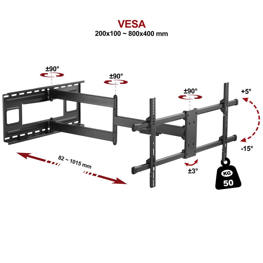 Adaptateur VESA 50, 75 et 100 (support) à 200 (écran) Noir